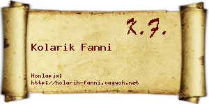 Kolarik Fanni névjegykártya